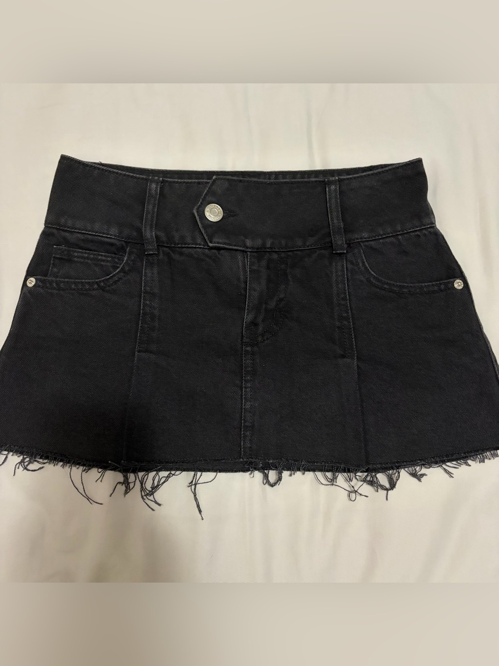garage black denim mini skirt